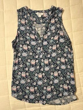Market & Spruce Navy Floral Sleeveless Top Size M